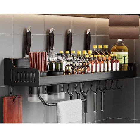 Rangement Epices Cuisine Etagere A Epices Porte Étagère Murale Rangement Etagere Cuisine Murale,Noir,60cm