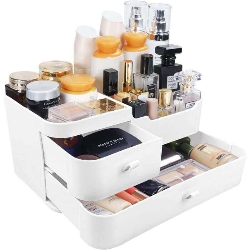 Rangement Maquillage Organisateur, Coiffeuse Organiseur, Boîte à Skincare, Makeup Organizer, Présentoir Produits Cosmétiques pour Le Rangement des