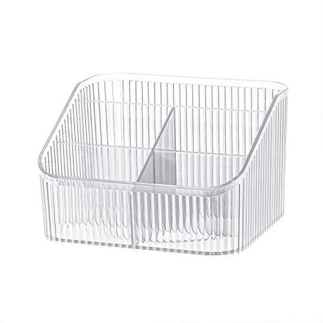 Rangement Maquillage, Organisateur de Maquillage avec 5 Compartiments, Rangement Pinceaux Maquillage en Acrylique, Rangement Coiffeuse pour Cosmetique, Eyeliners, Rouge à Lèvres (Clear L)