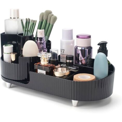 Rangement Maquillage Rotatif et Compartiments 2 en 1,Pot a Pinceaux Maquillage,360 Degrés Organisateur Maquillage pour Chambre,Noir