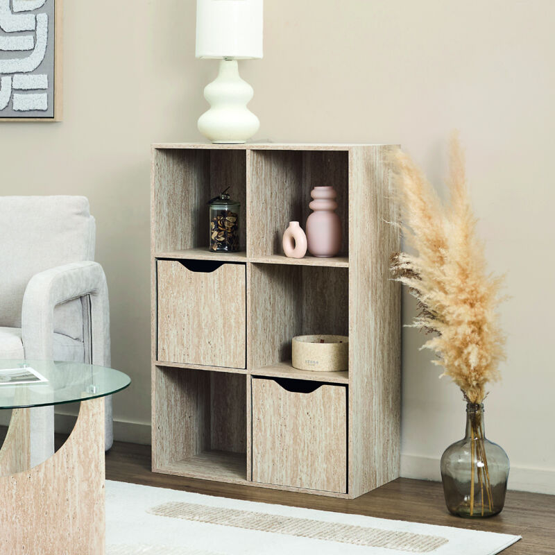 étagère - Home Deco Factory - Pietra - Rangement Modulable - 6 Cases - Blanc Et Beige étagère - Home Deco Factory - Pietra - Rangement Modulable - 6 Cases - Blanc Et Beige