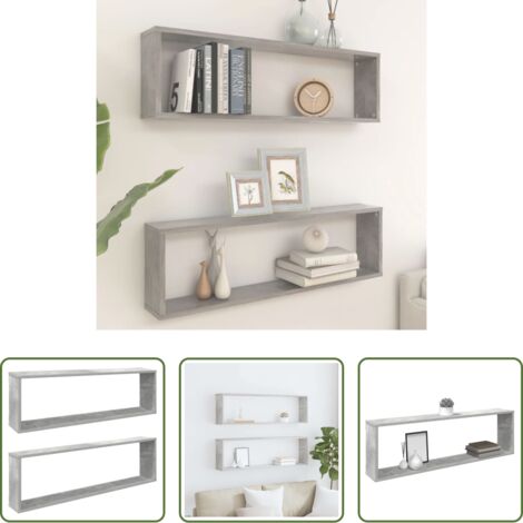 Rangement mur -  Étagères cube murales 2 pcs gris béton bois d'ingénierie