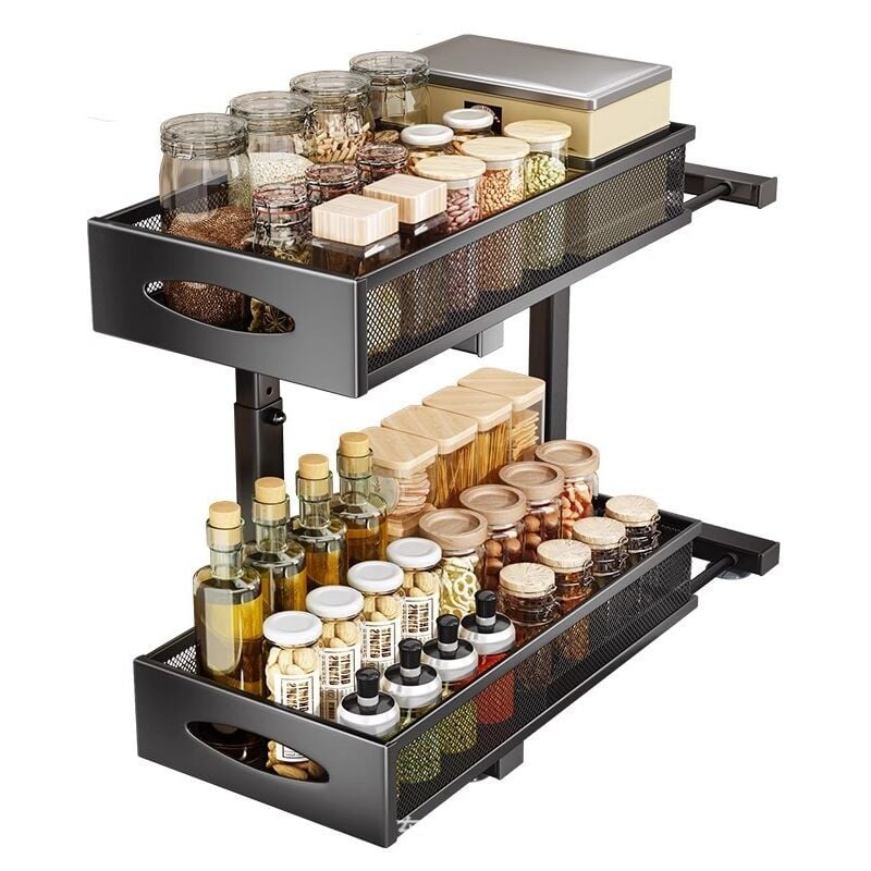 Rangement placard cuisine coulissant,2 tiroirs de rangement de cuisine coulissant, idéal pour l'aménagement des placards de cuisine, Métal,