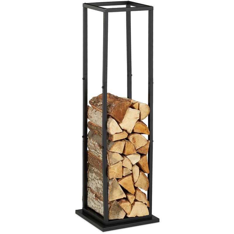 Relaxdays - Rangement pour bois de cheminée, métal, HxLxP : 121x35x35 cm, support haut, pour bûches, empilage, noir