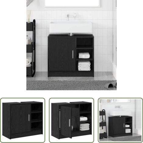 Rangement salle de bain -  Cabinet de salle de bain avec porte Chêne noir 63 x 29 x 55 cm