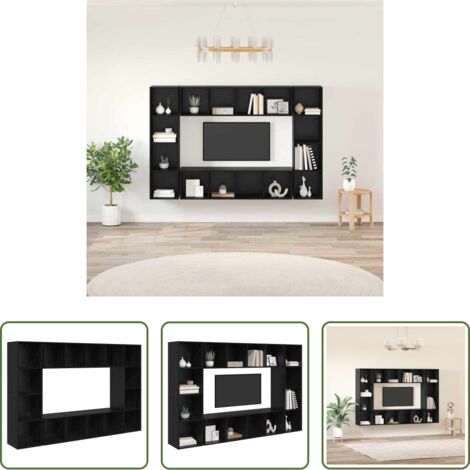 Rangement salon -  Ensemble meuble TV Montage mural 4 pcs Noir 37 x 37 x 142,5 cm