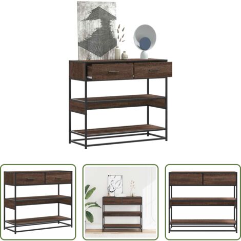 Rangement salon -  Table console chêne marron 90x35x80 cm bois d'ingénierie