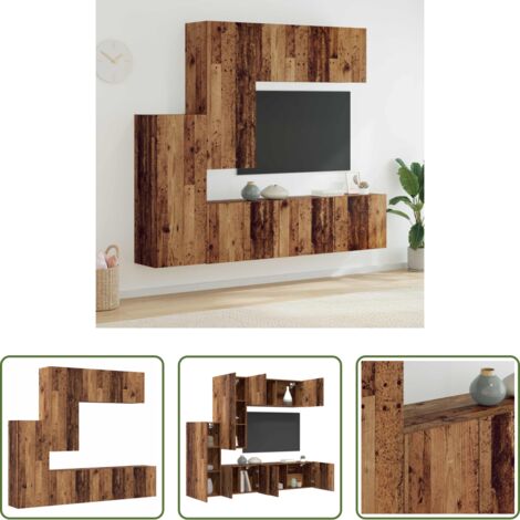 Rangement salon -  Unité murale de TV 5 pcs Bois Ancien Bois d'ingénierie