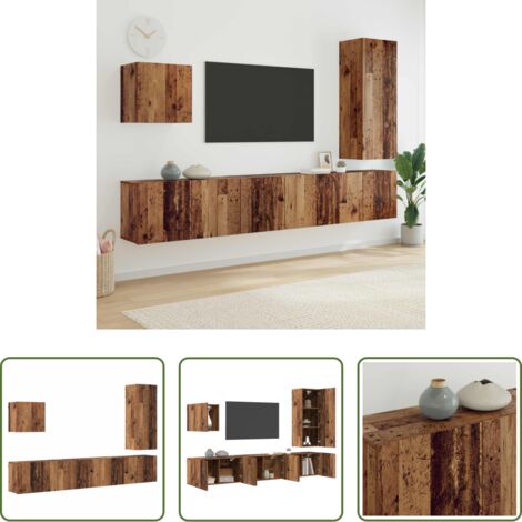 Rangement salon -  Unité murale de TV 5 pcs Bois Ancien Bois d'ingénierie