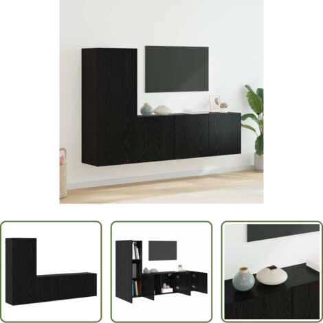 Rangement salon -  Unité murale de TV 5 pcs Chêne noir Bois d'ingénierie
