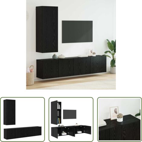 Rangement salon -  Unité murale de TV 5 pcs Chêne noir Bois d'ingénierie