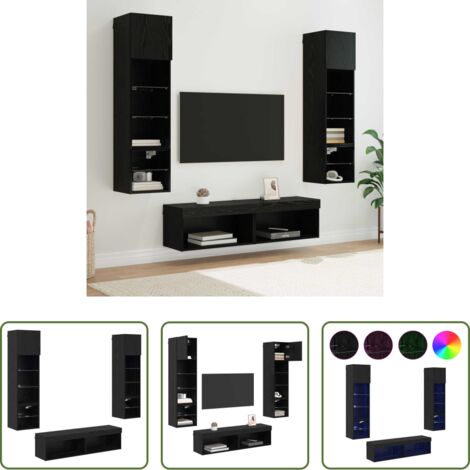 Rangement salon -  Unité murale de TV 6 pcs Chêne noir Bois d'ingénierie
