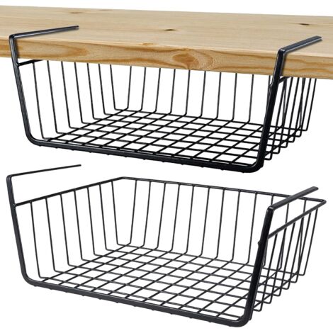 Rangement sous étagère, étagères suspendues, paniers, glissières métalliques, rangement sous étagère de bureau, rangement de cuisine, paniers de rangement sous étagère (moyen, 2 pièces)