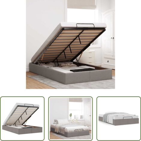 Rangement sous le lit -  Cadre de lit ottoman sans matelas taupe 120x200 cm tissu
