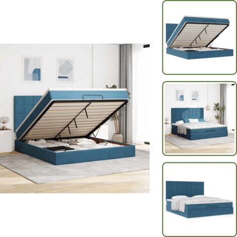 Rangement sous le lit - VidaXL Cadre de lit ottoman avec matelas bleu foncé 180x200 cm velours - Sommier hydraulique