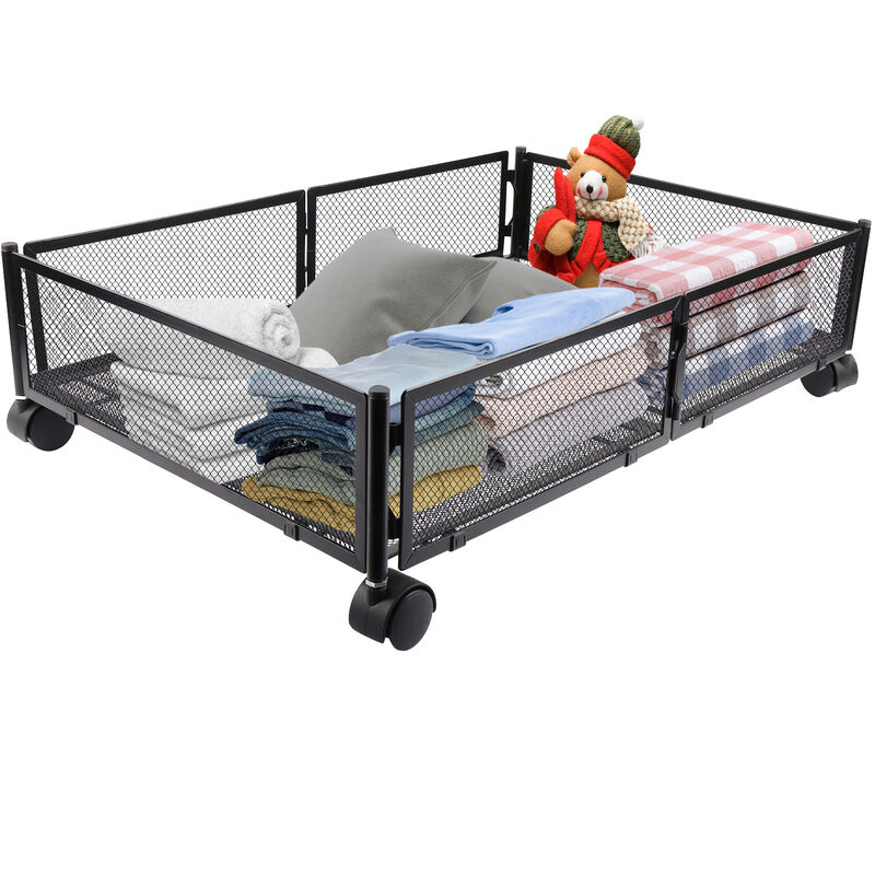 Rangement sous le lit Pliable conteneurs de rangement sous le lit avec roulettes pour Vêtements Jouets Livres Couverture-noir