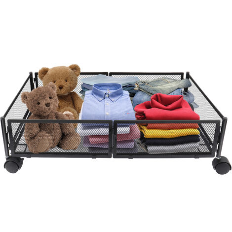 Rangement Sous Lit Boite avec Roulette, Cadre métallique Placard pliable,  boîtes de rangement pour placard, pour Vêtements Jouets Livres Chaussure, Noir, 40x60x12cm