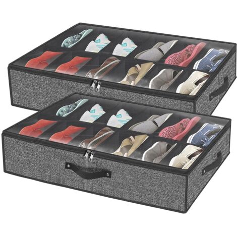 Rangement sous Lit pour Range Chaussures Lot de 2,Boîte à Chaussures pour 24 Paires de Bottes Boîte de Rangement pour Literie avec Couvercle Transparent (Noir 74x60x15 cm)