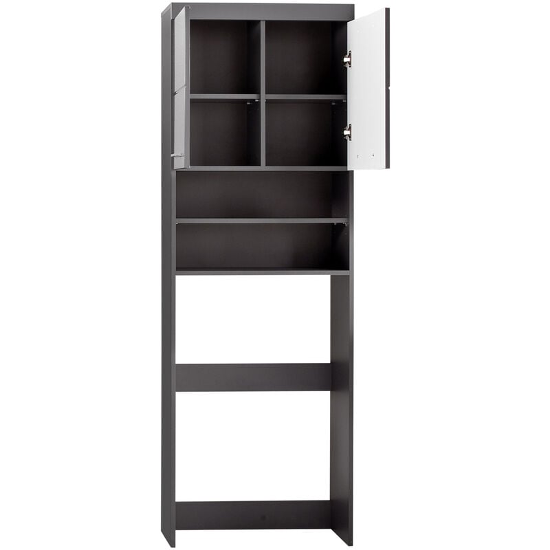 Rangement spécial machine à laver ou wc coloris gris anthracite mat et gris anthracite brillant - Longueur 63 x hauteur 187 x profondeur 24 cm Pegane