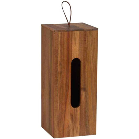 Rangement stock rouleaux papier toilette en acacia 14x14x33cm