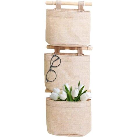 Rangement Suspendu Sac avec Poches 3 Couche Coton Toile De Lin Sac De Rangement Suspendu Sur Le Mur Porte Organisateur pour Chambre Salle De Bains-