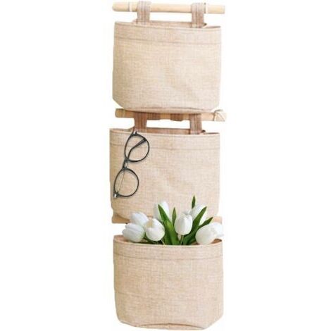 Rangement Suspendu Sac avec Poches 3 Couche Coton Toile De Lin Sac De Rangement Suspendu Sur Le Mur Porte Organisateur pour Chambre Salle De Bains