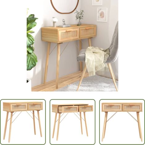 Rangement -  Table console Marron 80x30x75 cm Bois massif pin /rotin naturel