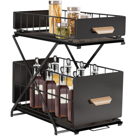 Rangement tiroir sous evier cuisine 2 étages Rangement sous évier pour salle de bain noir