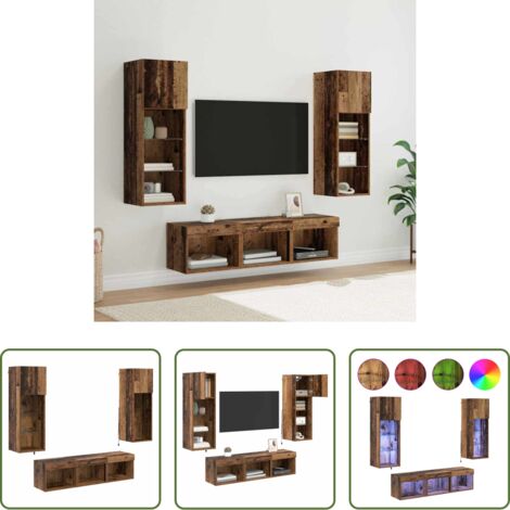 Rangement TV -  Meubles TV muraux 5 pcs Chêne noir Bois d'ingénierie