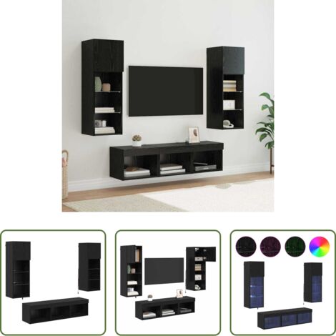 Rangement TV -  Meubles TV muraux 5 pcs Chêne noir Bois d'ingénierie