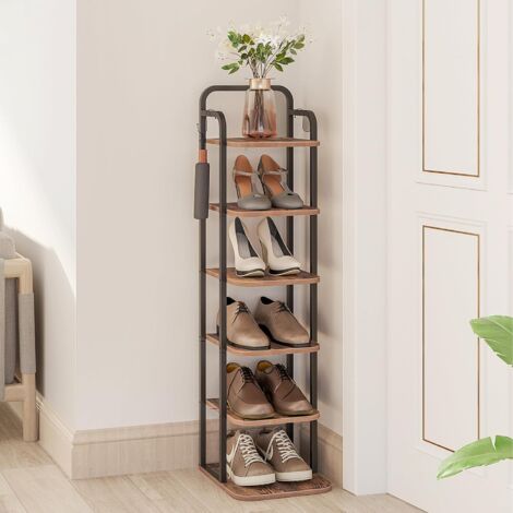 Étagère à Chaussures 2 Niveaux Casâme - 6 Paires Max, Structure Métal Et Panneau Bois - Rangement Entrée, Salle De Bain - 63x30x43cm