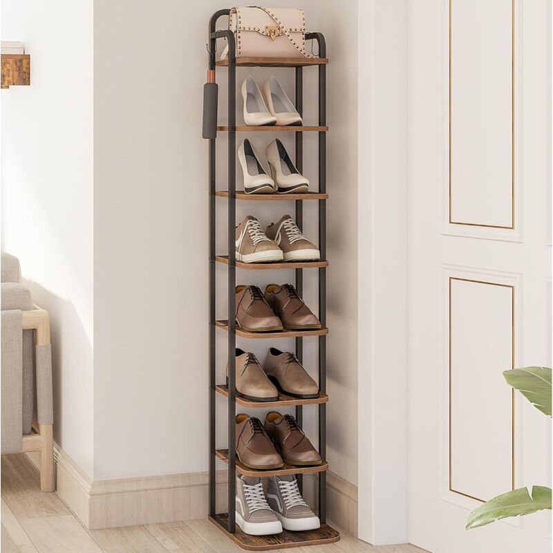 Rangement Vertical pour Chaussures Chaussures 8 Niveaux, Marron
