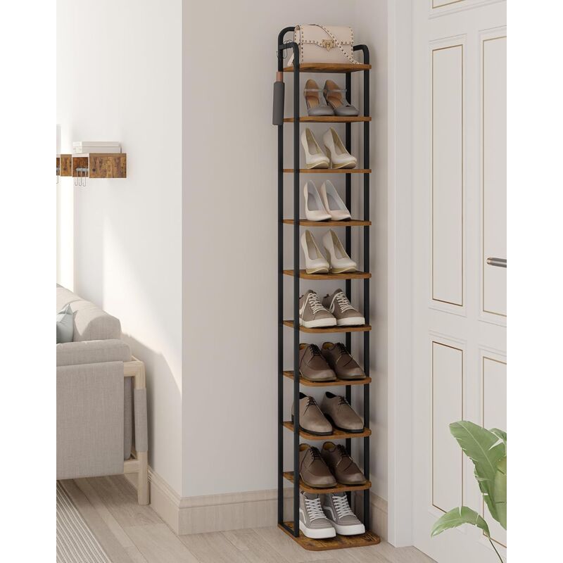 Rangement Vertical pour Chaussures Chaussures 10 Niveaux, Marron
