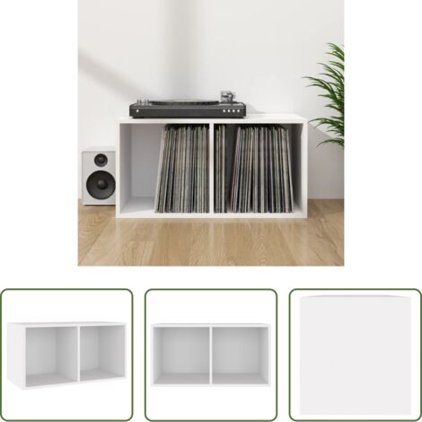 Rangement vinyle -  Boîte de rangement vinyles Blanc 71x34x36 cm Bois d'ingénierie