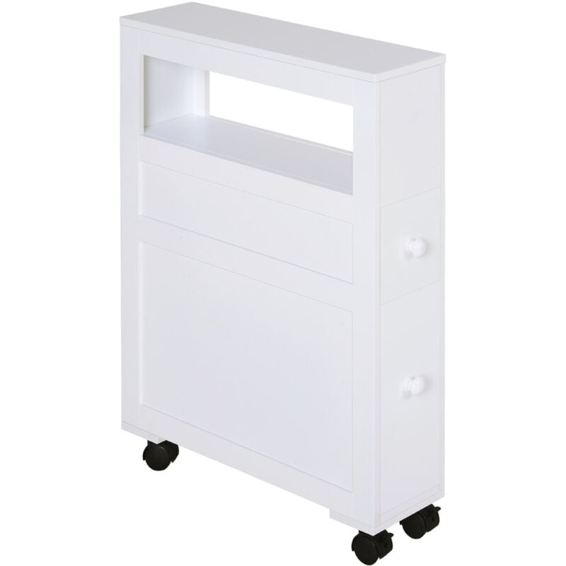 Rangement WC mobile sur roulettes - 2 tiroirs, niche - blanc