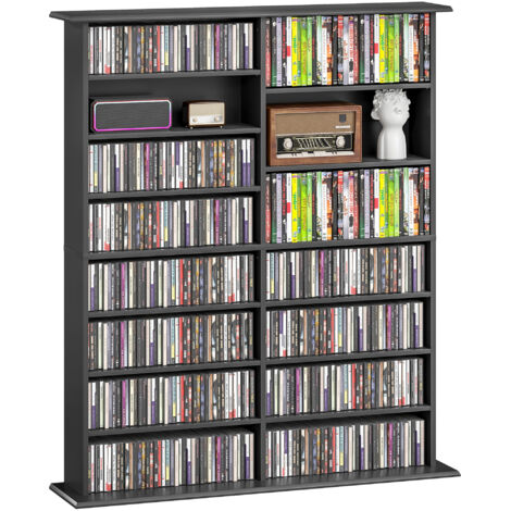 Rangements CD DVD 16 compartiments 12 étagères réglables capacité max 720 CD/396 DVD Blu-ray noir