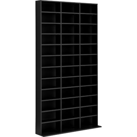 Rangements CD/DVD, 36 compartiments réglables, capacité 1116 CD/528 DVD, 102x23,5x195 cm, meuble de rangement pour bureau, salon, chambre, noir