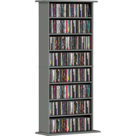 Rangements CD DVD 8 compartiments 6 étagères réglables capacité max 360 CD/185 DVD Blu-ray gris