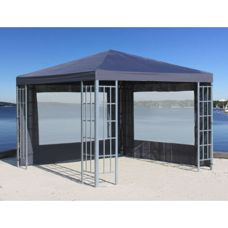 Rank Pavillon Set 3x3m Metall Garten Partyzelt Anthrazit mit 2 Seitenteilen mit Fenster