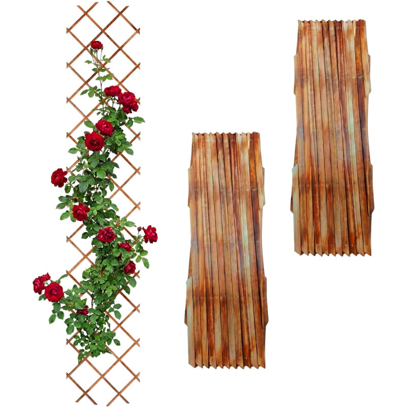 Relaxdays Rankgitter Ausziehbar, 3er Set, 270x45 Cm, Holz, Wandmontage, Rankhilfe Kletterpflanzen, Holzgitter, Geflammt