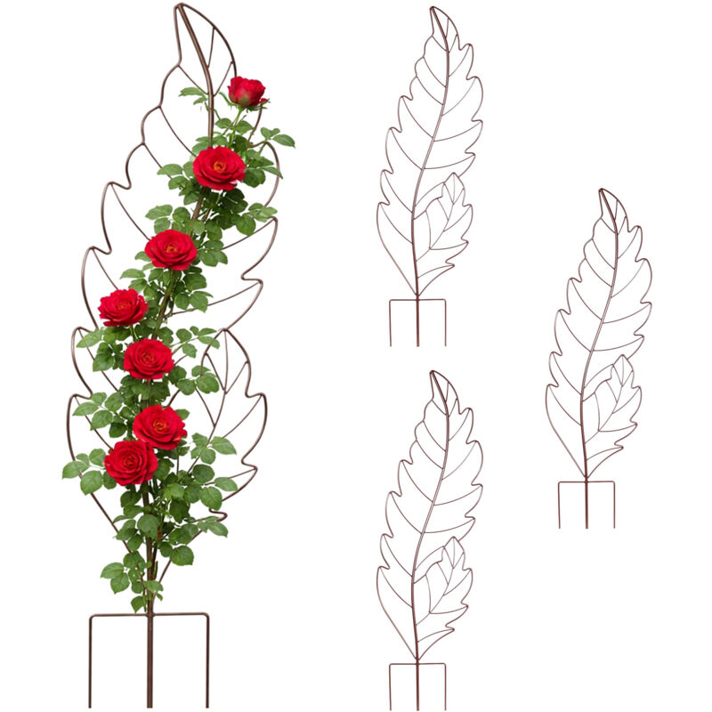 Relaxdays Rankgitter, 4er Set, Hxb, 100 X 30 Cm, Blatt, Metall, Rankhilfe Kletterpflanzen, Garten & Kübelpflanzen, Braun