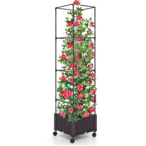 Rankhilfe mit blumenkasten auf rollen hohenverstellbarer garten obelisk 40 x 40 x 170 cm