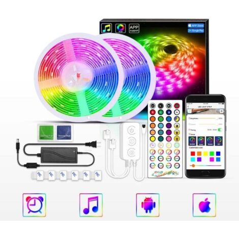 Rapanda – Ruban LED intelligent Bluetooth 20M RGB 5050 SMD – Télécommande et APP – Synchronisation musicale – Installation facile - 360RVB