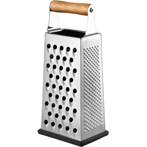 Râpe 4 Côtés En Acier Inoxydable, Rape Legume, Rape À Fromage, Râpe Manuelle, Avec Base Antidérapante, Idéal Pour Râper, Trancher, Hacher, Avec Base Antidérapante (manche en bois)