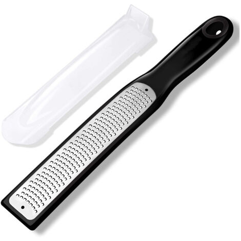 Râpe à fromage en acier inoxydable avec lames tranchantes et capuchon de protection, râpe de cuisine avec récipient (noire)