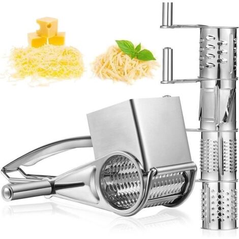 Râpe à fromage rotative manuelle en acier inoxydable avec 4 tambours pour fromage, légumes, carottes, pommes de terreCJY