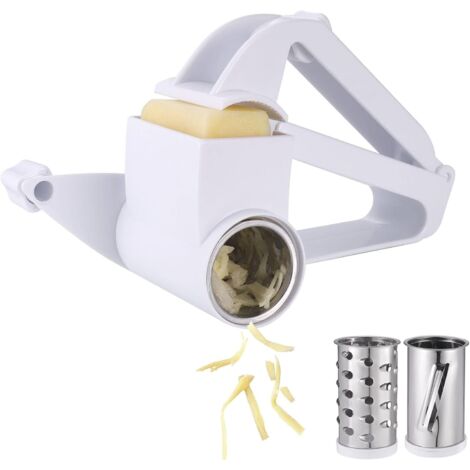 Râpe à fromage rotative, râpe à fromage parmesan avec 3 types de lames de tambour, trancheuse à fruits/fromage, râpe mécanique pour cuisine, râpe à main en acier inoxydable pour fromage, fruits et lég