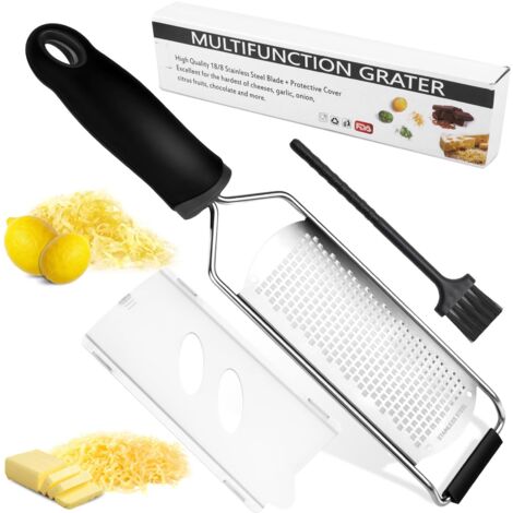 Rape a Fromage, Zesteur d'Agrumes, Râpe à Fromage Manuelle, avec Couvercle de Protection et Brosse de Nettoyage, pour Gingembre, Chocolat, Parmesan, Citron