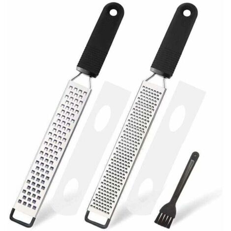 Râpe à trancher - râpe à fromage, râpe à parmesan, râpe à citron - râpe de cuisine en acier inoxydable avec couvercle de protection et poignée en silicone Noir (ensemble de 2 pièces)