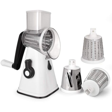 Râpe manuelle rotative pour pommes de terre avec 3 lames interchangeables, facile à utiliser (blanc)